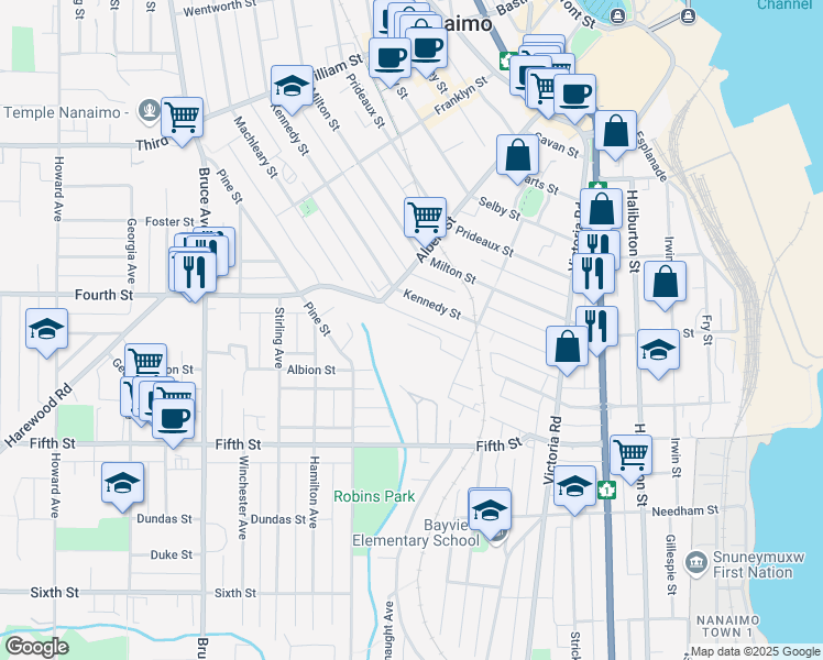 map of restaurants, bars, coffee shops, grocery stores, and more near 532 Asteria Place in Nanaimo
