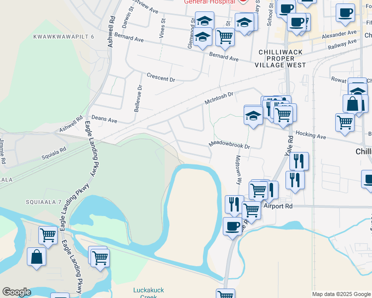 map of restaurants, bars, coffee shops, grocery stores, and more near 8579 McCutcheon Avenue in Chilliwack