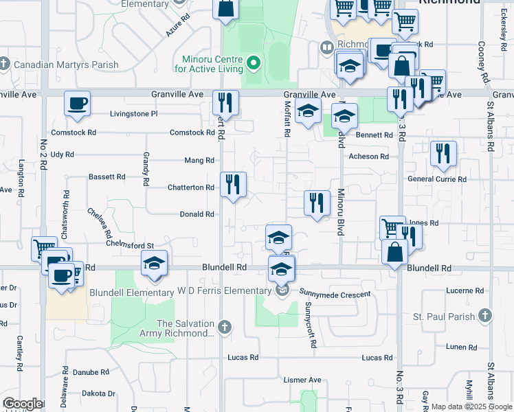 map of restaurants, bars, coffee shops, grocery stores, and more near in Richmond