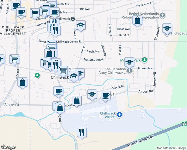 map of restaurants, bars, coffee shops, grocery stores, and more near 8550 Norman Crescent in Chilliwack
