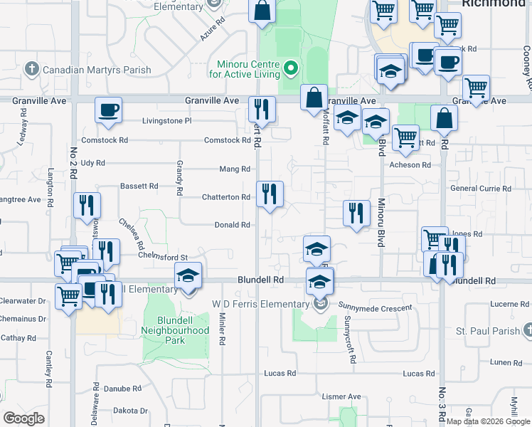 map of restaurants, bars, coffee shops, grocery stores, and more near in Richmond