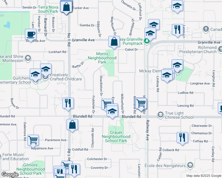 map of restaurants, bars, coffee shops, grocery stores, and more near 7711 Eperson Road in Richmond