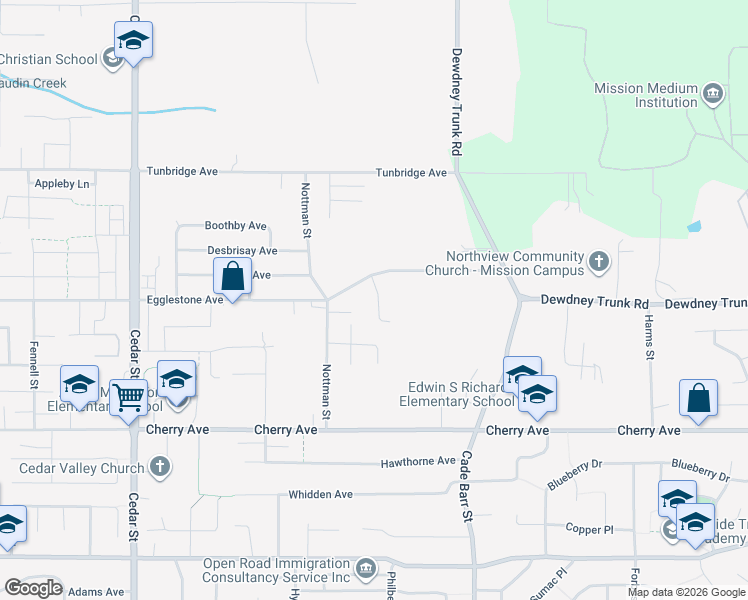 map of restaurants, bars, coffee shops, grocery stores, and more near 8609 Tupper Boulevard in Mission