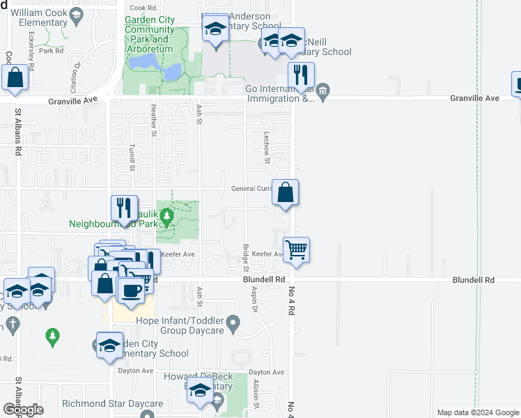 map of restaurants, bars, coffee shops, grocery stores, and more near 9680 Breden Avenue in Richmond