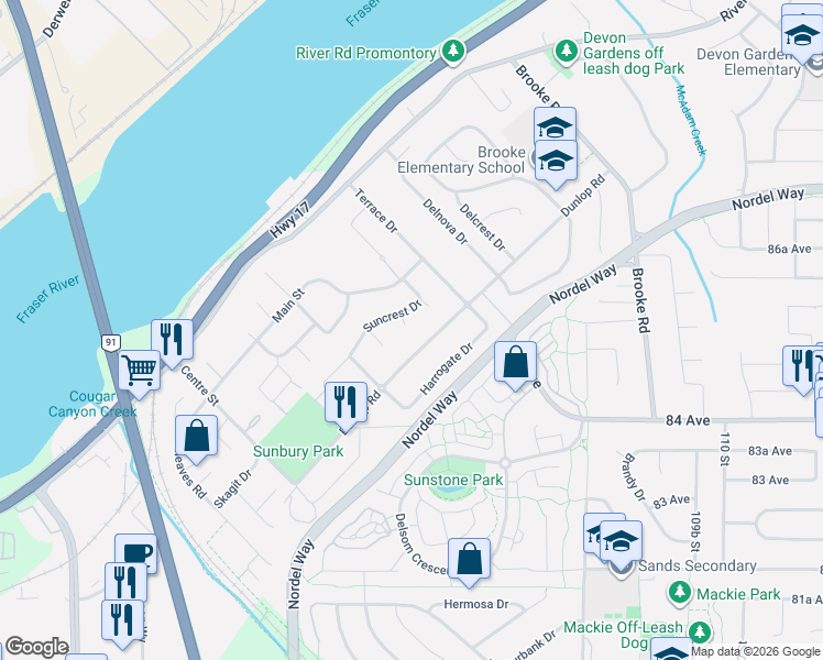 map of restaurants, bars, coffee shops, grocery stores, and more near in Delta