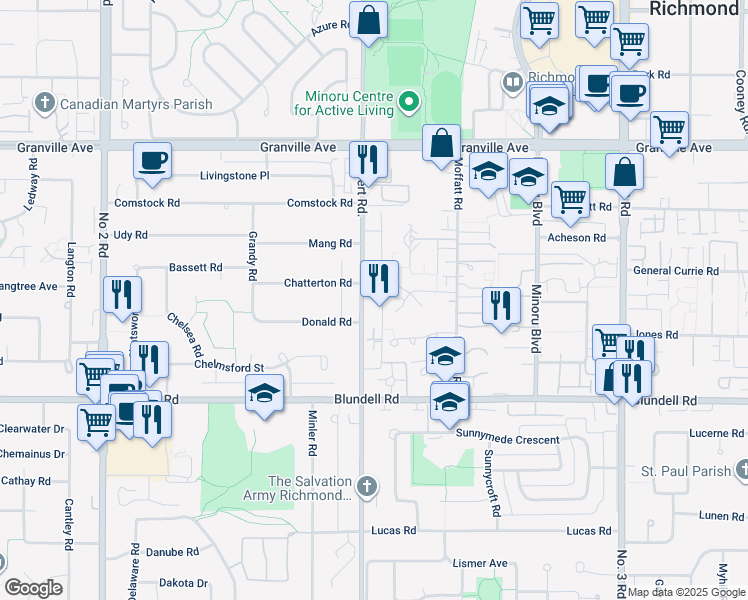 map of restaurants, bars, coffee shops, grocery stores, and more near in Richmond