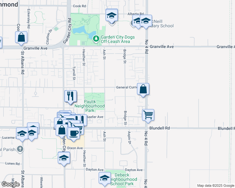 map of restaurants, bars, coffee shops, grocery stores, and more near 9573 Breden Avenue in Richmond