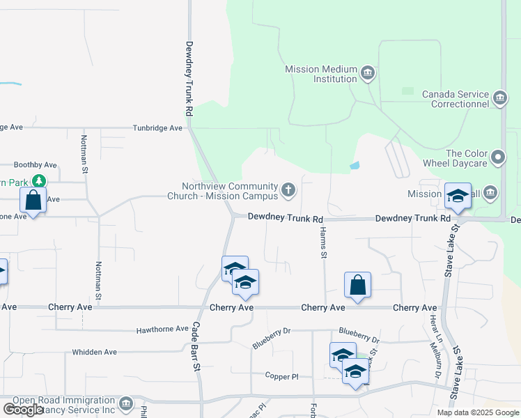 map of restaurants, bars, coffee shops, grocery stores, and more near 33459 Dewdney Trunk Road in Mission