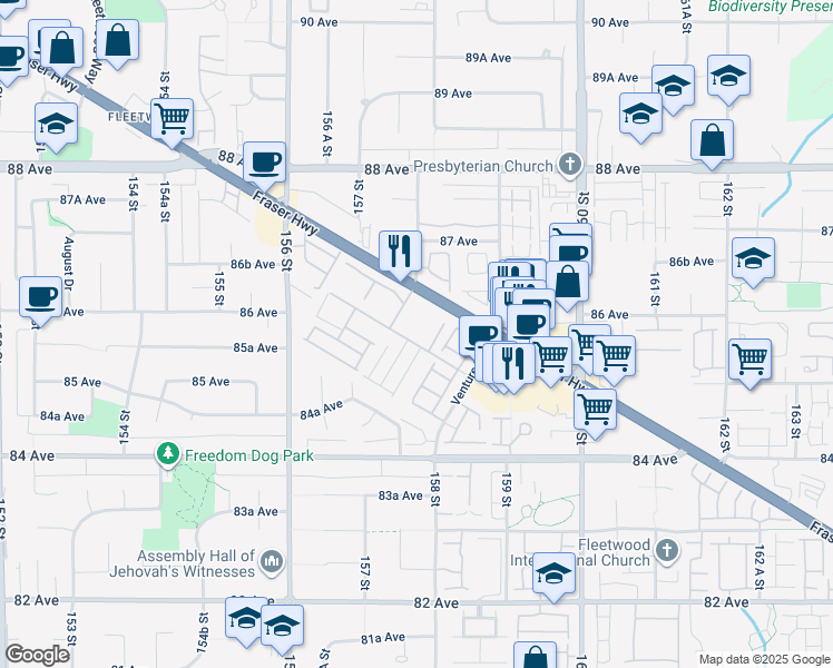 map of restaurants, bars, coffee shops, grocery stores, and more near in Surrey