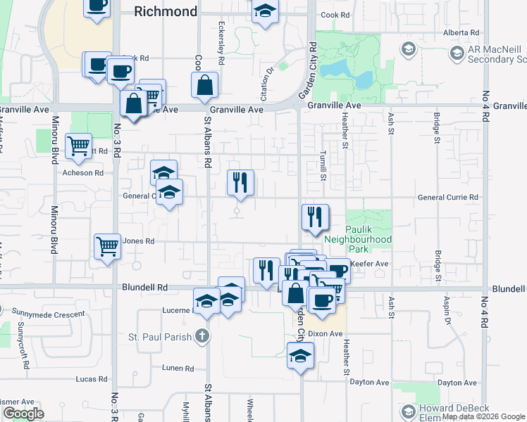 map of restaurants, bars, coffee shops, grocery stores, and more near 8655 Jones Road in Richmond