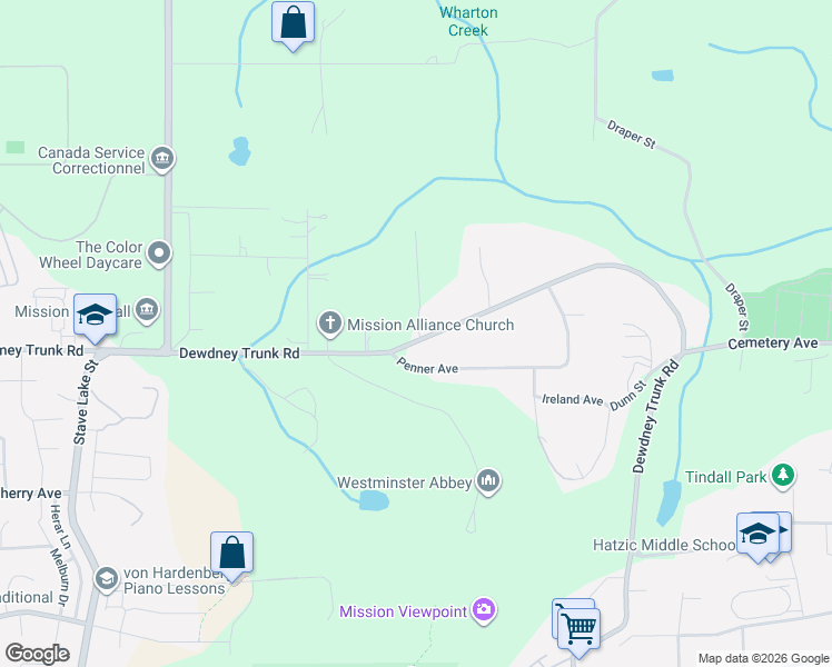 map of restaurants, bars, coffee shops, grocery stores, and more near 34331 Penner Avenue in Mission