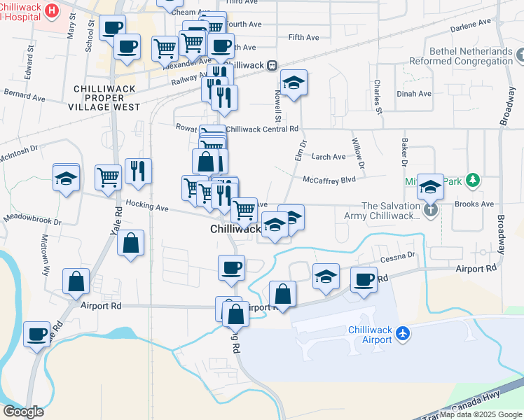 map of restaurants, bars, coffee shops, grocery stores, and more near 46070 Brooks Avenue in Chilliwack