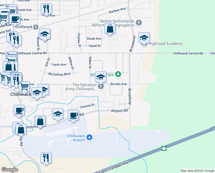 map of restaurants, bars, coffee shops, grocery stores, and more near 46460 Brooks Avenue in Chilliwack