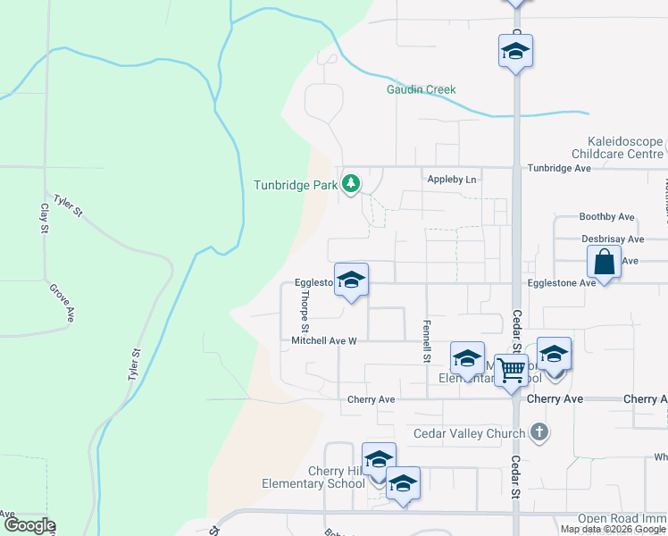 map of restaurants, bars, coffee shops, grocery stores, and more near 8611 Ashmore Place in Mission