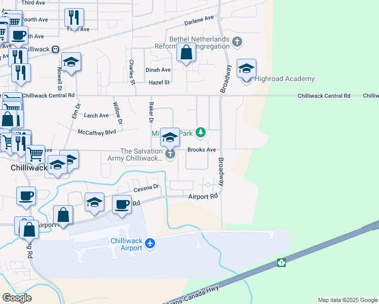 map of restaurants, bars, coffee shops, grocery stores, and more near 46479 Brooks Avenue in Chilliwack
