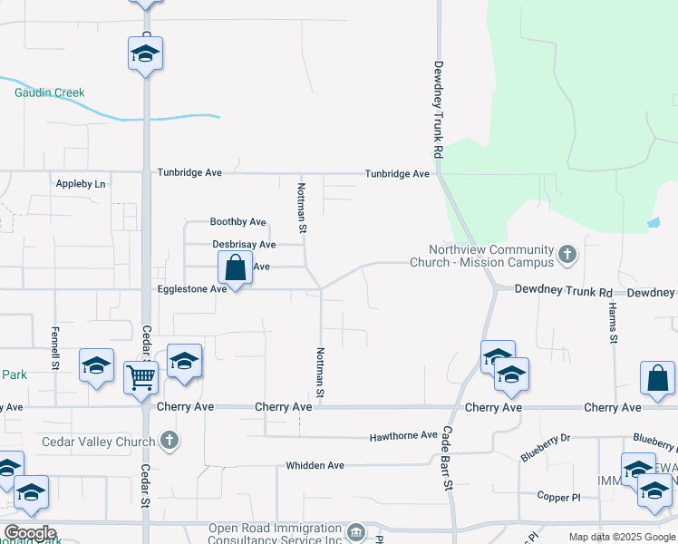 map of restaurants, bars, coffee shops, grocery stores, and more near 33133 Dalke Avenue in Mission