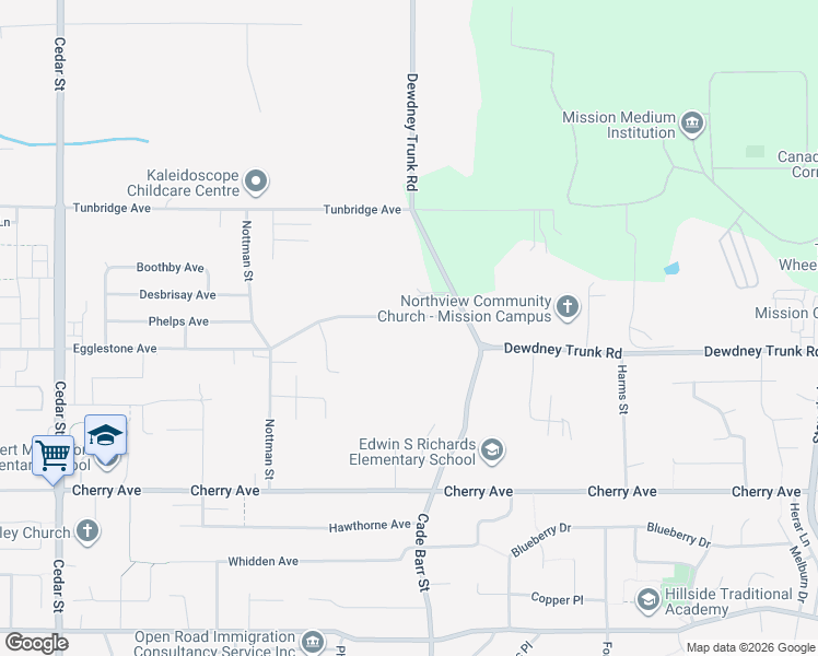 map of restaurants, bars, coffee shops, grocery stores, and more near 33296 Dalke Avenue in Mission