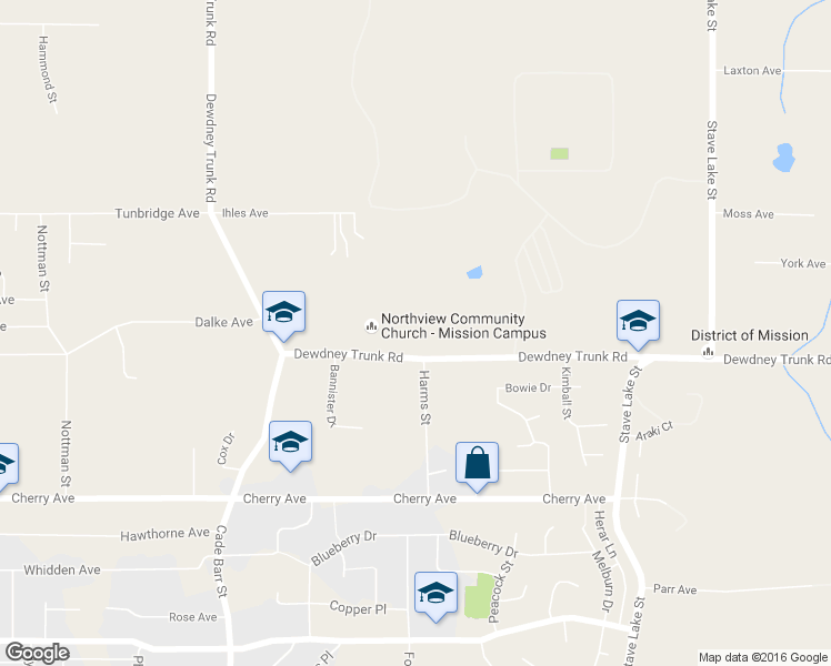 map of restaurants, bars, coffee shops, grocery stores, and more near 33581 Dewdney Trunk Road in Mission