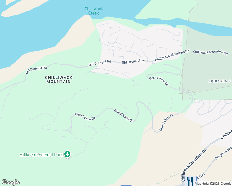 map of restaurants, bars, coffee shops, grocery stores, and more near 8504 Huckleberry Place in Chilliwack