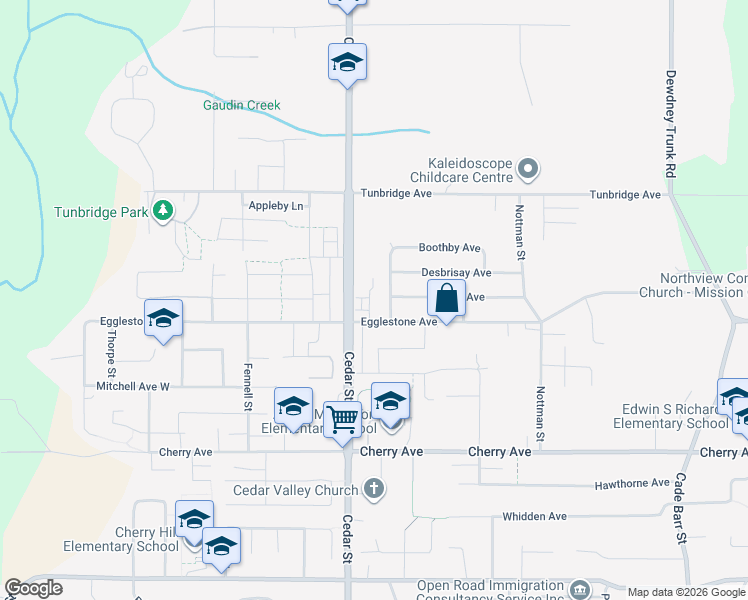 map of restaurants, bars, coffee shops, grocery stores, and more near 32849 Egglestone Avenue in Mission