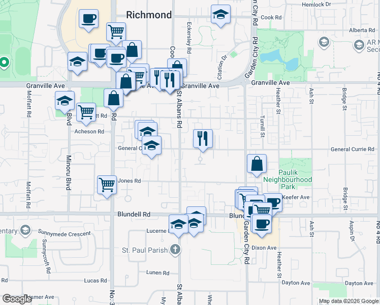 map of restaurants, bars, coffee shops, grocery stores, and more near in Richmond