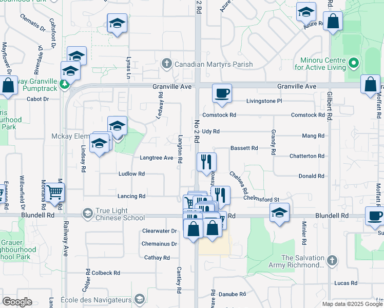 map of restaurants, bars, coffee shops, grocery stores, and more near 7391 Number 2 Road in Richmond