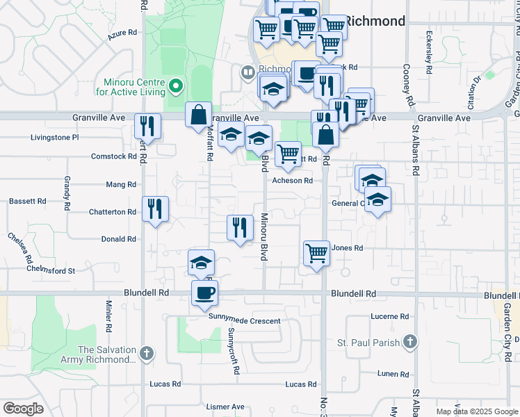 map of restaurants, bars, coffee shops, grocery stores, and more near in Richmond