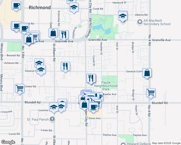 map of restaurants, bars, coffee shops, grocery stores, and more near in Richmond