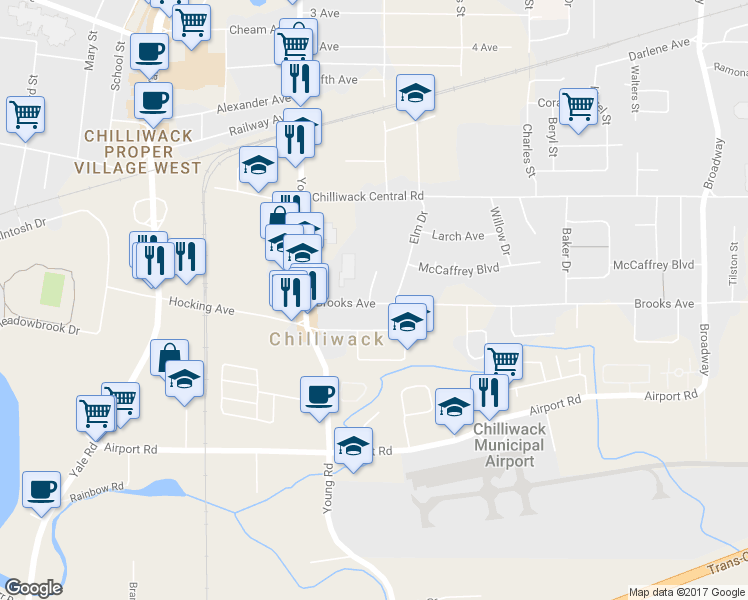 map of restaurants, bars, coffee shops, grocery stores, and more near 8614 Coventry Place in Chilliwack