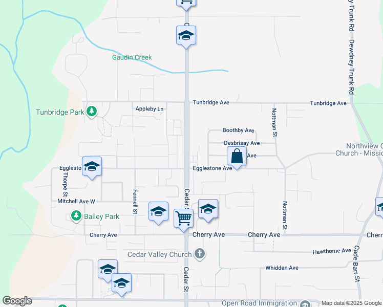 map of restaurants, bars, coffee shops, grocery stores, and more near 32849 Egglestone Avenue in Mission