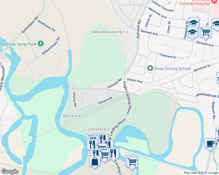 map of restaurants, bars, coffee shops, grocery stores, and more near 8568 Ashwell Road in Chilliwack