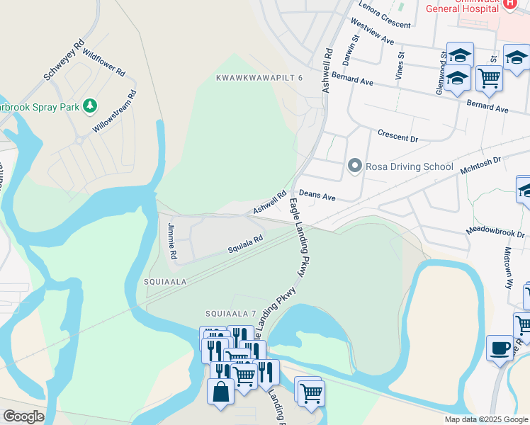 map of restaurants, bars, coffee shops, grocery stores, and more near 8568 Ashwell Road in Chilliwack