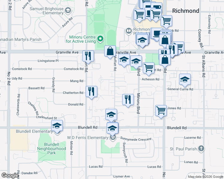map of restaurants, bars, coffee shops, grocery stores, and more near in Richmond