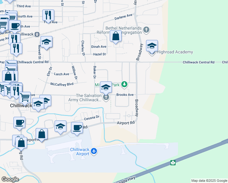map of restaurants, bars, coffee shops, grocery stores, and more near 46465 Brooks Avenue in Chilliwack