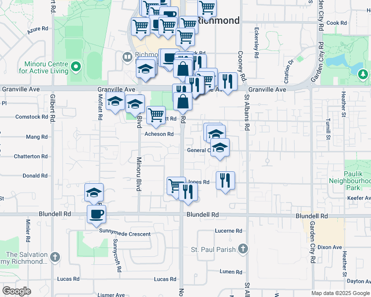 map of restaurants, bars, coffee shops, grocery stores, and more near in Richmond