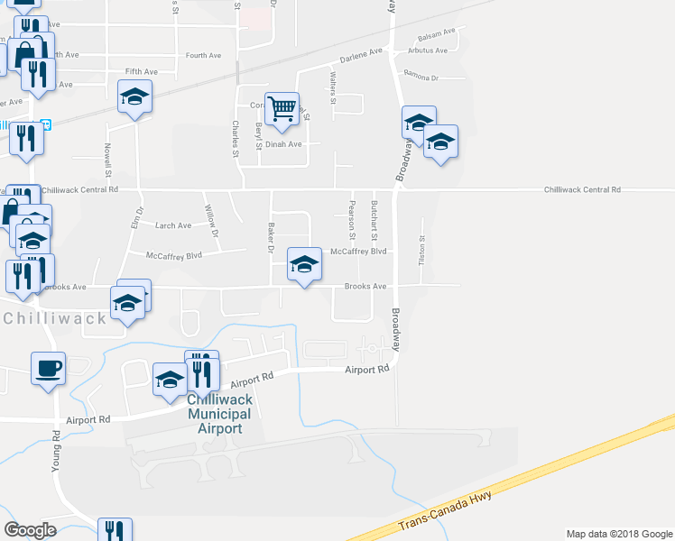 map of restaurants, bars, coffee shops, grocery stores, and more near 46479 Brooks Avenue in Chilliwack