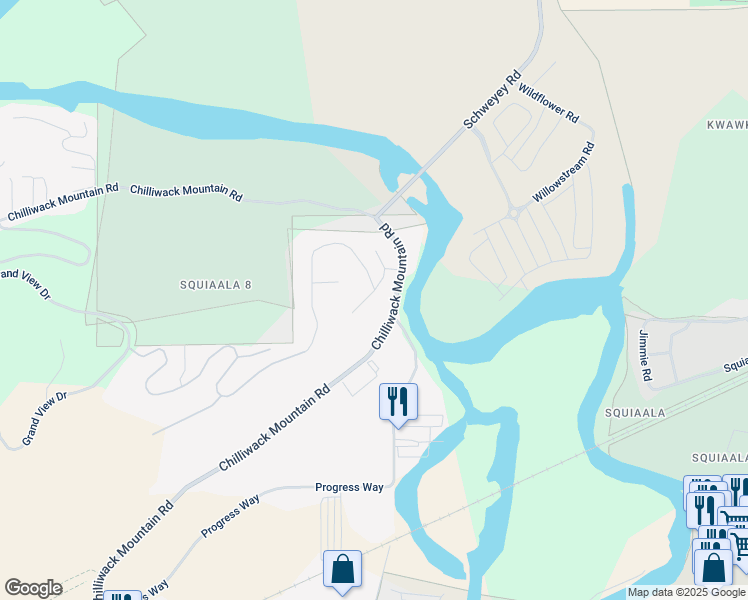 map of restaurants, bars, coffee shops, grocery stores, and more near 8678 Sunburst Place in Chilliwack