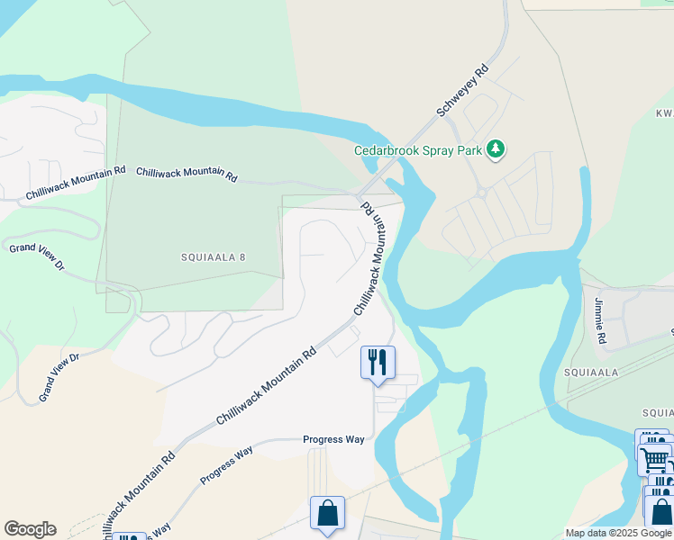 map of restaurants, bars, coffee shops, grocery stores, and more near 8657 Sunburst Place in Chilliwack