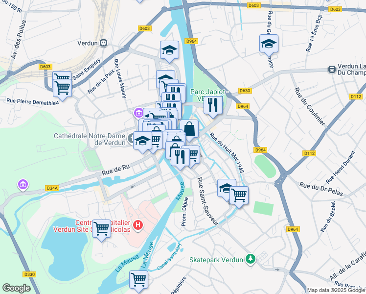 map of restaurants, bars, coffee shops, grocery stores, and more near 1 Avenue de Douaumont in Verdun