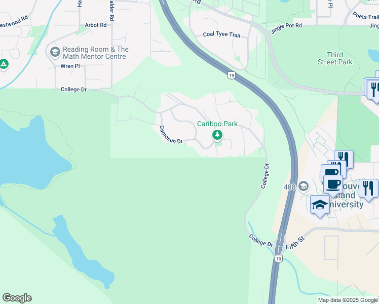 map of restaurants, bars, coffee shops, grocery stores, and more near 387 Douglas Place in Nanaimo