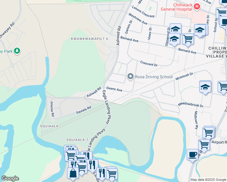map of restaurants, bars, coffee shops, grocery stores, and more near 8585 McKee Place in Chilliwack
