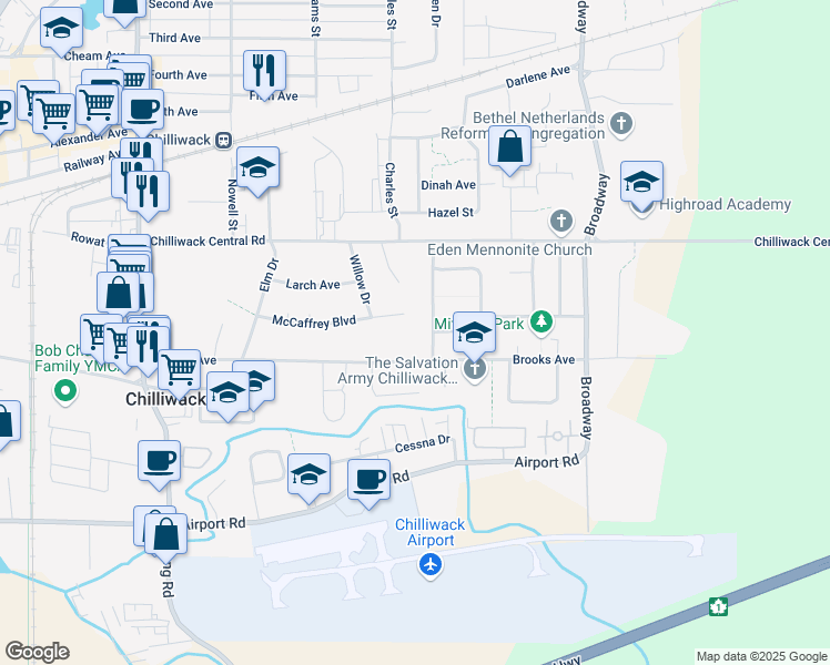 map of restaurants, bars, coffee shops, grocery stores, and more near 46338 McCaffrey Boulevard in Chilliwack