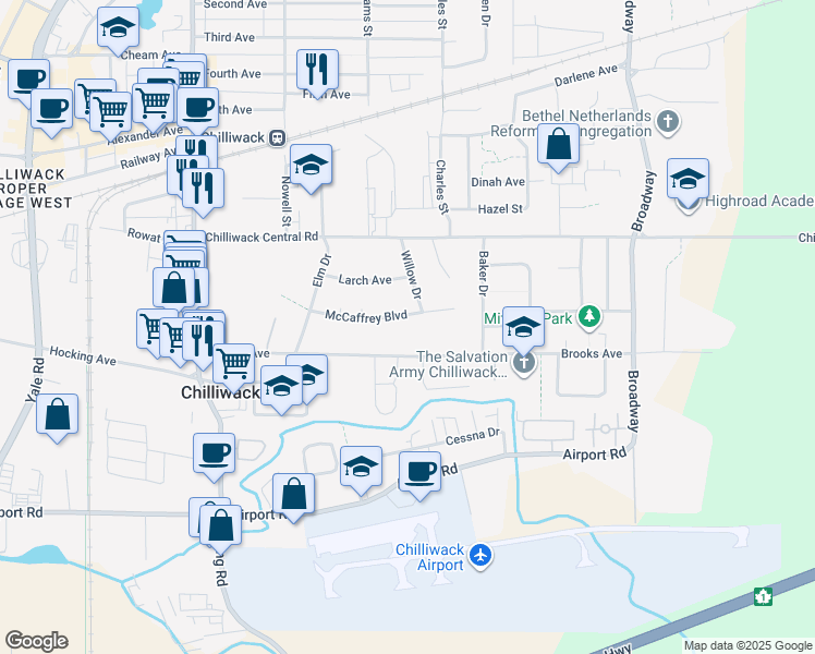 map of restaurants, bars, coffee shops, grocery stores, and more near 46254 McCaffrey Boulevard in Chilliwack