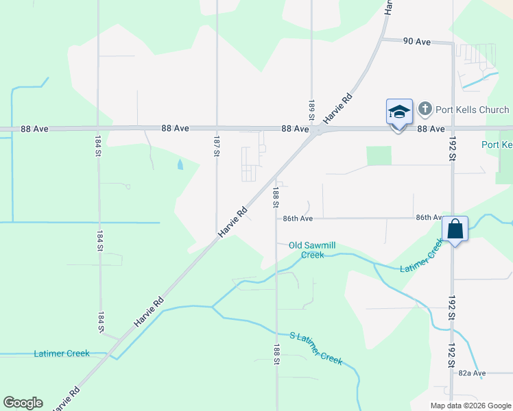 map of restaurants, bars, coffee shops, grocery stores, and more near 8642 Harvie Road in Surrey