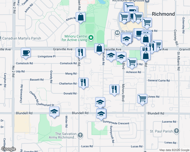 map of restaurants, bars, coffee shops, grocery stores, and more near in Richmond