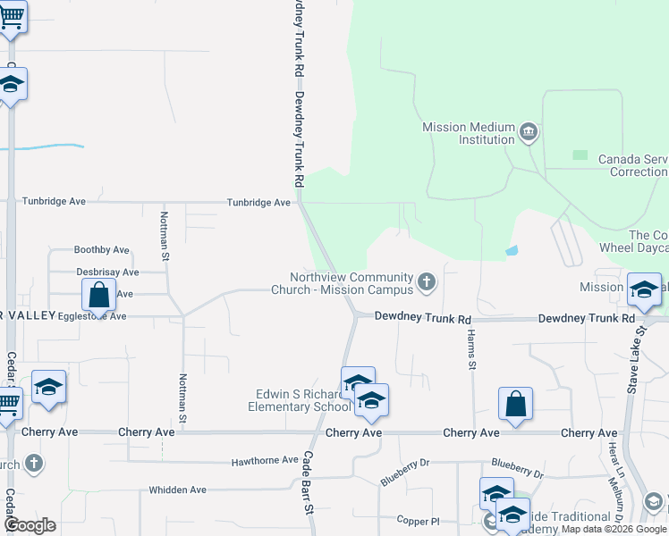map of restaurants, bars, coffee shops, grocery stores, and more near 8716 Dewdney Trunk Road in Mission