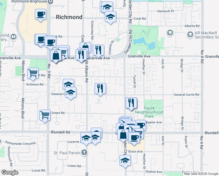 map of restaurants, bars, coffee shops, grocery stores, and more near in Richmond