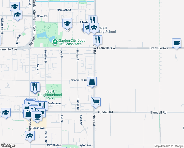 map of restaurants, bars, coffee shops, grocery stores, and more near 7331 Number 4 Road in Richmond