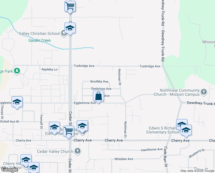 map of restaurants, bars, coffee shops, grocery stores, and more near 32997 Desbrisay Avenue in Mission