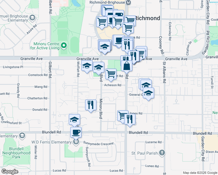 map of restaurants, bars, coffee shops, grocery stores, and more near in Richmond